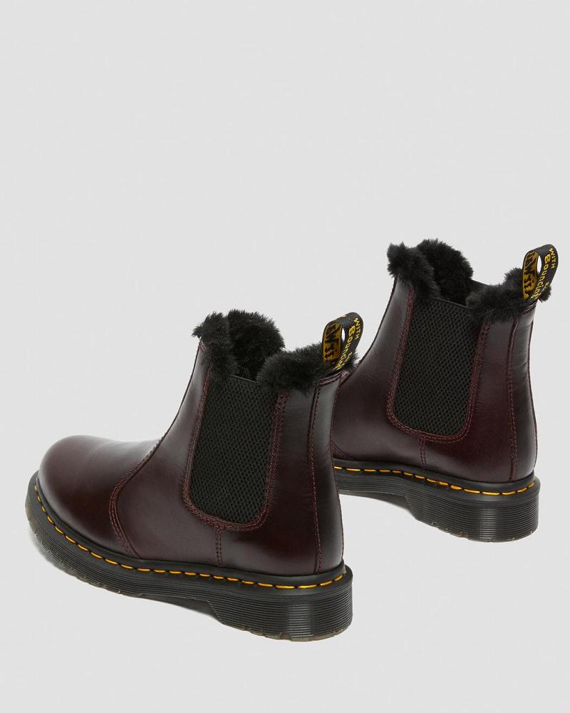 Burgundy Women's Dr Martens 2976 Leonore Faux Fur Lined Ankle Boots | CA 29PJJ